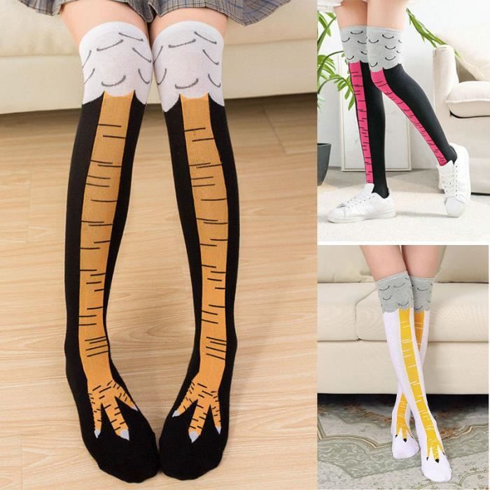 Chaussettes Sexy a pattes de poulet pour femmes bas de personnalite droles pour dames mignonnes au dessus du KNEE HIGH BLACK Cdiscount