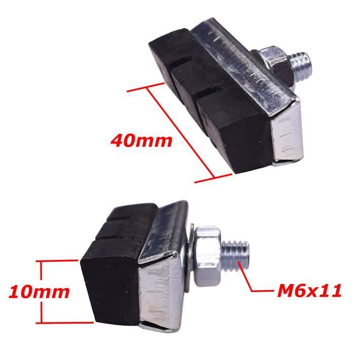 Lot De 4 Patins De Frein Vélo à Visser - Gomme 40 Mm Avec Boulons, Caoutchouc Métal, Pour Système V-Brake Ou Câble