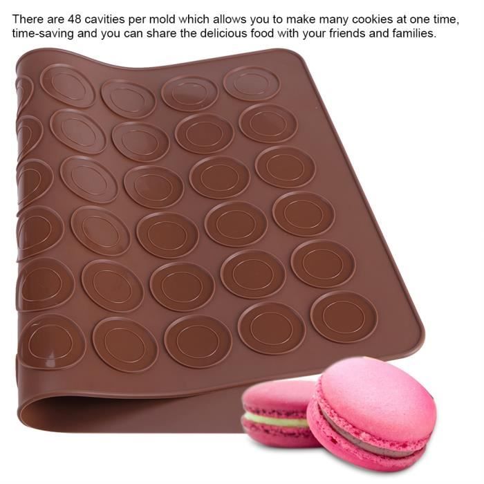 BYFRI Kit Moule Macarons 48 Cavités En Silicone Alimentaire + Tapis De Cuisson + Buse - Parfait Pour Desserts Et Pâtisserie