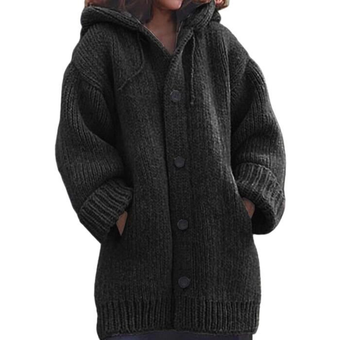 Gilet cardigan long a capuche pour femme Black F9462 Pull epais manteau tricot chaud 4XL Blanc Cdiscount Pret a Porter