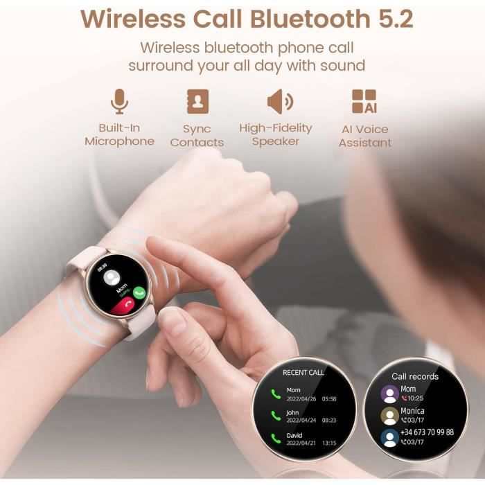 NAIXUES Montre Connectée Femme avec Appel Bluetooth 5.3 Suivi des