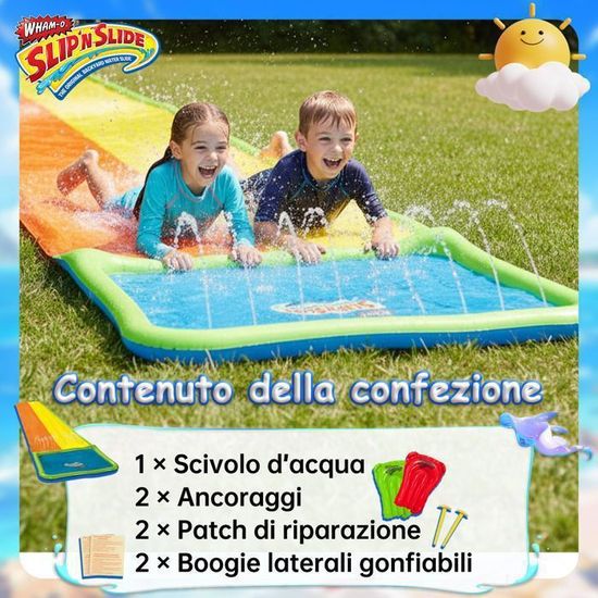 Toboggan à Eau Balinco Double Pistes 4,80m – Avec 2 Bodyboards, Idéal Pour Enfants Et Adultes