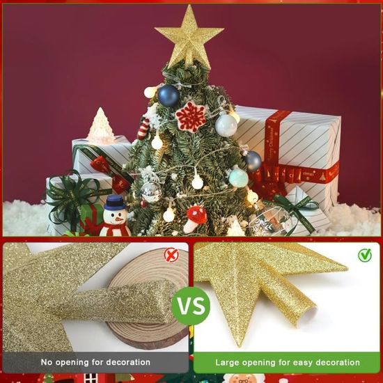Étoile Scintillante Pour Sapin De Noël - Topper 20 Cm Noir Pailleté - Décoration Fêtes, Mariages, Noël