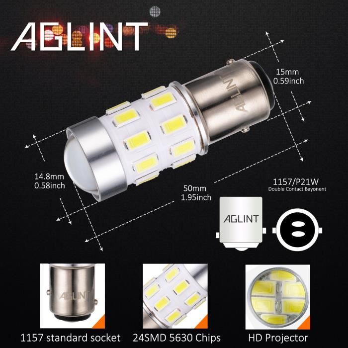 AGLINT Ampoule 1157 LED 24SMD BY15D Feux Arrière Voiture DRL Feu Recul  Frein Lampe Blanc 12V 24V 2PCS - Cdiscount Auto