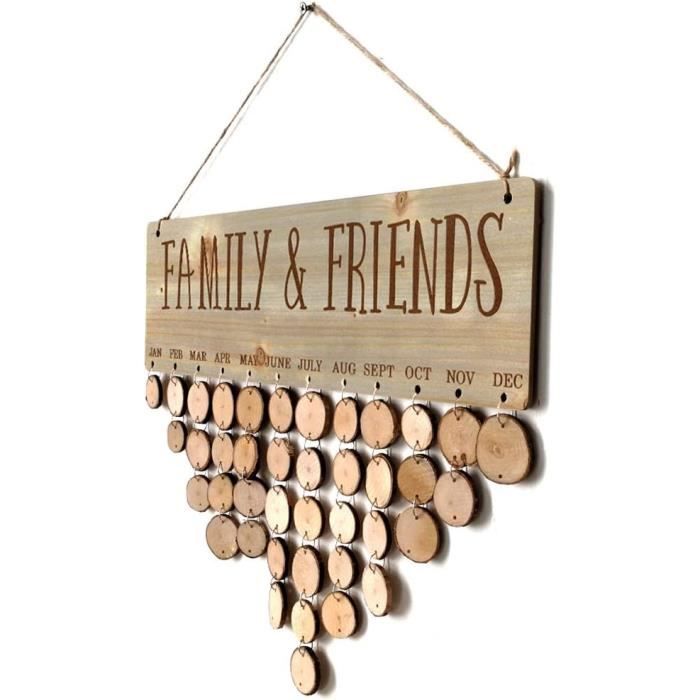 Calendrier Anniversaire DIY En Bois - 40x11 Cm - Pour Mur - Rappel Dates Importantes - Cadeau Famille