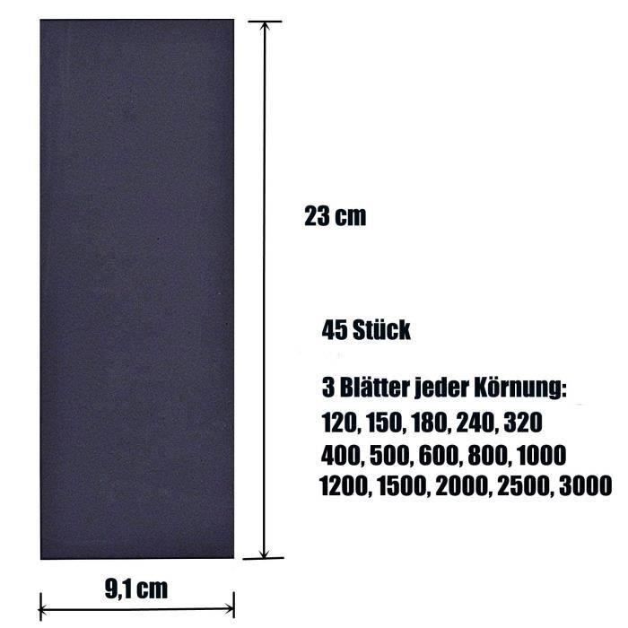 Papier de verre, 120 à 3000 Grain Papier abrasif eau/sec 9 x 3,6