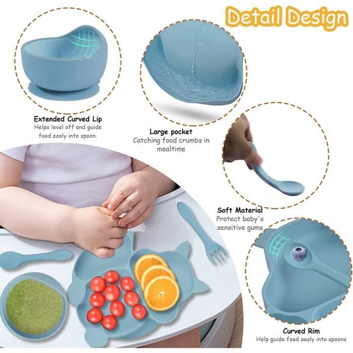 BADABULLE Lot de 3 assiettes bébé antidérapantes et incassables,  compatibles micro-ondes, 12m+ bleu - Badabulle