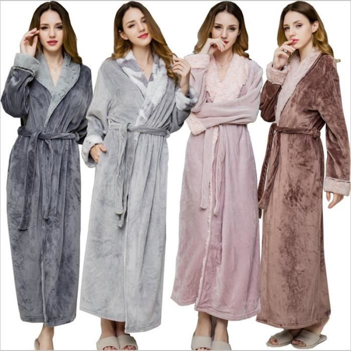 Robe de Chambre Femme Col Ch?�le Flanelle Polaire Chaid Epais Couleur Unie Noir - Cdiscount Pr??t 