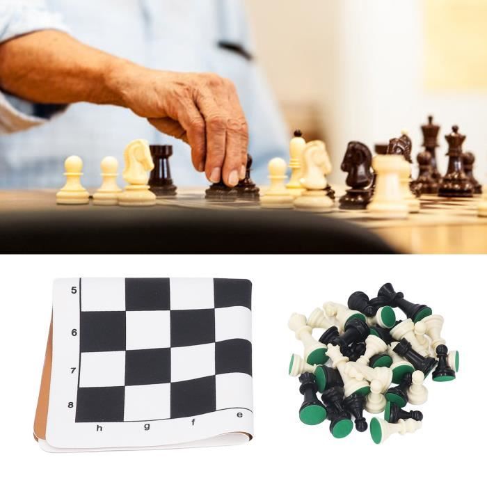 Jeu d'échecs 51 cm vinyle blanc/noir avec pièces STAUNTON économiques feutrées