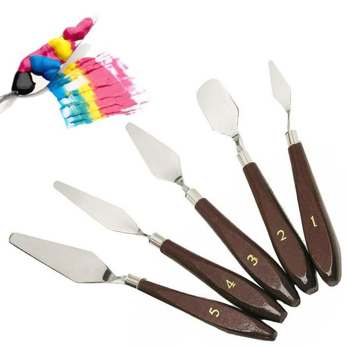 acrylique pour aquarelle Lot de 5 spatules en acier inoxydable pour peinture à lhuile peinture à lhuile 5pcs/set Voir image 