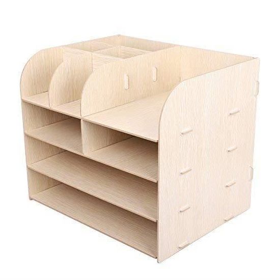 32x25x27 5cm Organiseur Bureau Bois Etagere De Rangement A 4 Compartiments Avec Tiroir Porte Documents Porte Revues Beige Achat Vente Boite De Classement 32x25x27 5cm Organiseur Bu Cdiscount