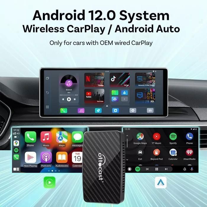 OTTOCAST P3LITE AI Box Wireless CarPlay Android Auto Adapter Youtube TK