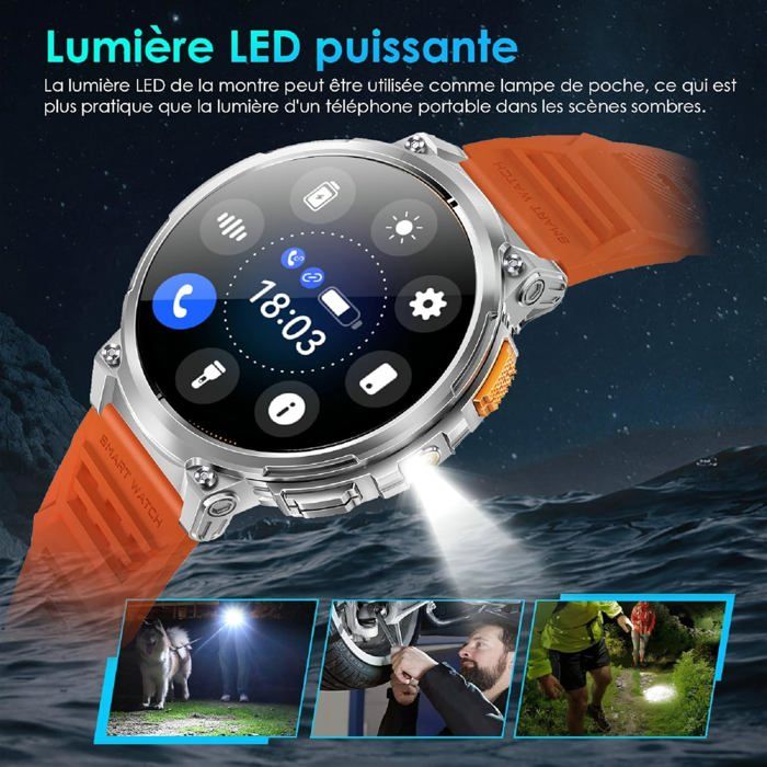Montre Connectée Homme 1.43" AMOLED - Appels Bluetooth, 120+ Sports, Étanche IP68, Cardio, SpO2, Sommeil - Compatible Android IOS