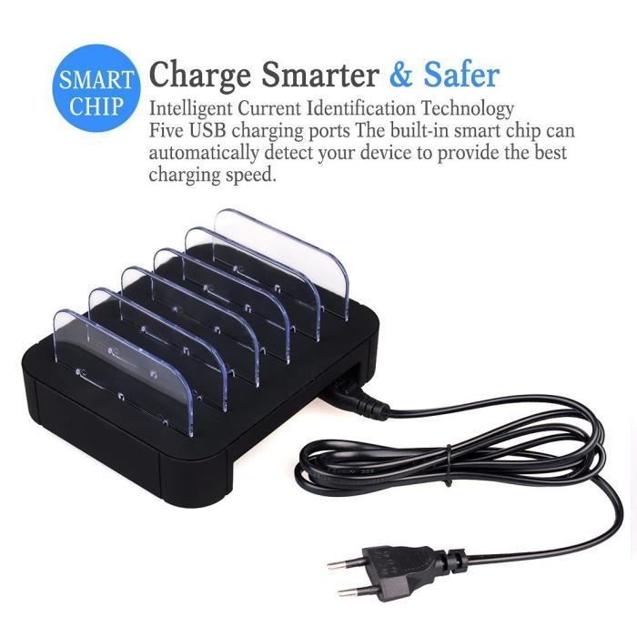 Station de Charge USB, 5 ports USB Organisateur de Quick Chargeur avec  Champignon LED Lampe de bureau pour Apple Samsung Tablettes - Cdiscount  Téléphonie