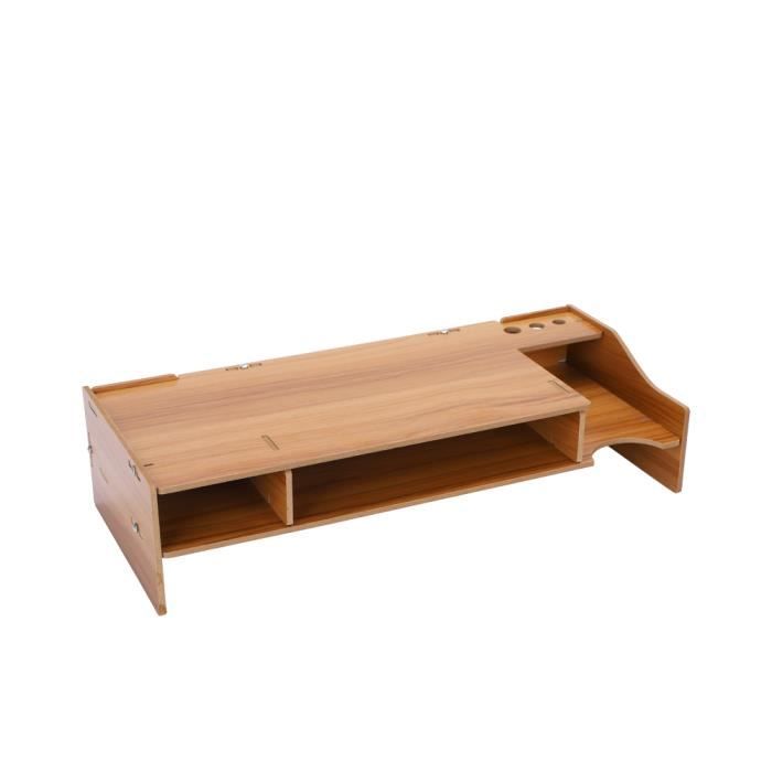 Fenge Support double moniteur, support de moniteur pour 2 moniteurs,  étagère de bureau en bois de 107,7 cm avec organisateur de rangement et  gestion