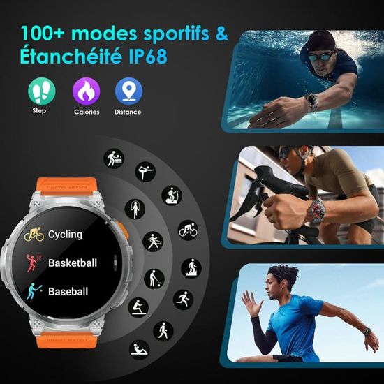 Montre Connectée Homme - Écran 1.7" HD, Appels Bluetooth, 1000 MAh, 114 Modes Sport, IP68, Suivi Santé - Compatible Android/iOS - 2