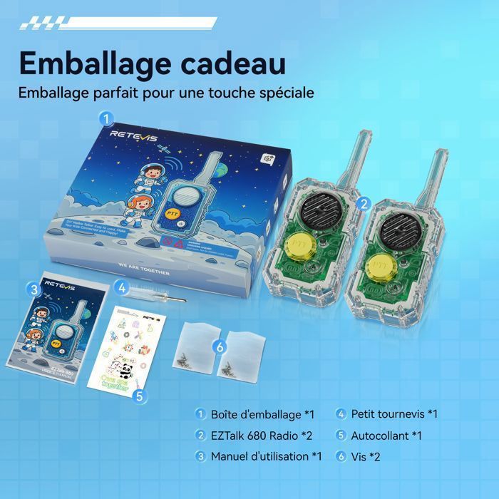 Talkie-walkie EZTalk 680 Retevis à Monter Soi-même – Kit Scientifique éducatif Pour Enfants 6+, Avec Autocollants Et Boîte Cadeau