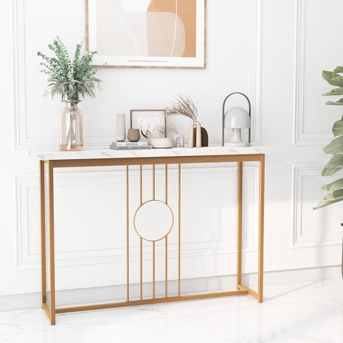 Table Console, Meuble D'entrée En Faux Marbre Avec Étagère, 100 X 30 X 80 Cm - Table console