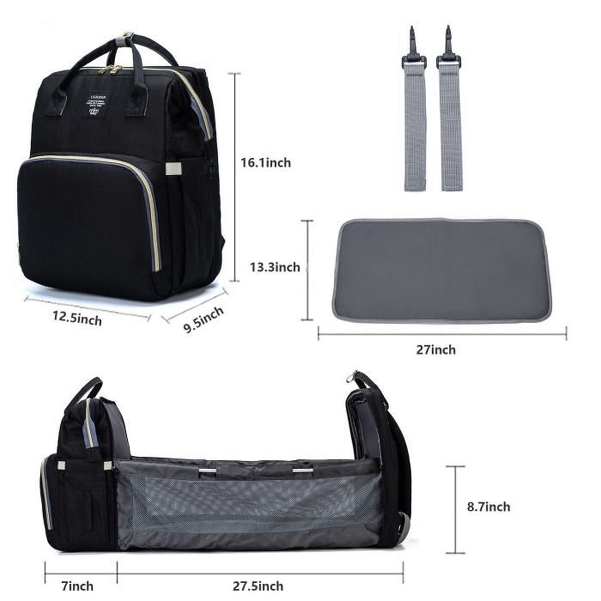 Sac A Dos A Langer Avec Lit A Langer Sac A Couches Portable Berceau Pour Bebe Bebe Sac A Dos Voyage Lit Bebe Table A Langer Noir Achat Vente Sac
