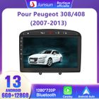 Junsun Autoradio 4G Android 13 6Go+128Go pour Peugeot 308/408 (2007-2013) 9'' Écran Tactile avec Carplay Android Auto GPS Noir