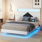 YLSZHYR Lit Adulte velours 140x190 LED, Lit Rembourré en velours Lit Double avec USB et Type-C Cadre de Lit Capitonné,Blanc et Noir