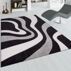 Paco Home Tapis De Créateur Aux Contours Découpés Motif Vagues En Gris Noir Blanc Noir 200x290 cm