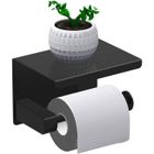 ALFOYU Porte Papier Toilette - CALDION - Support sans Perçage - Acier Inoxydable 304 - Noir - Étagère Intégrée