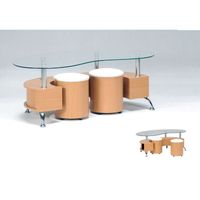 Table basse OMEGA avec 2 poufs hêtre - Contemporain - Design - 130x70cm
