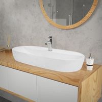 ML-Design Lavabo en Céramique Blanc Brillant 80 x 40 x 12 cm, Ovale, Vasque à Poser sur Table de Toilette, Lave-Mains pour la Salle