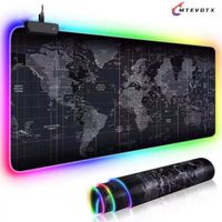 MTEVOTX Tapis de Souris Gaming RGB - 14 Effets d'éclairage LED - Caoutchouc épais,Carte du monde,pour Gamer,Ordinateur (90x40cm)