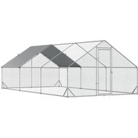 PawHut Enclos poulailler chenil volière extérieur 18 m² - Parc grillagé dim. 3L x 6l x 2H m - Espace Couvert - Acier galvanisé