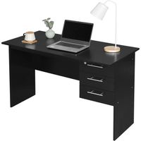 WOLTU Table de bureau, Table d’ordinateur en bois, Table de travail avec 3 tiroirs et verrou,120x59x75 cm, Noir