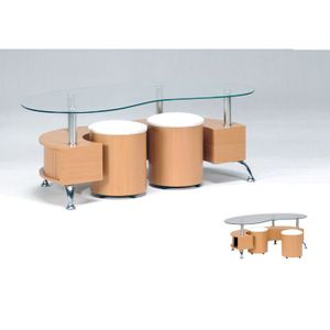 TABLE BASSE Table basse OMEGA avec 2 poufs hêtre - Contemporain - Design - 130x70cm