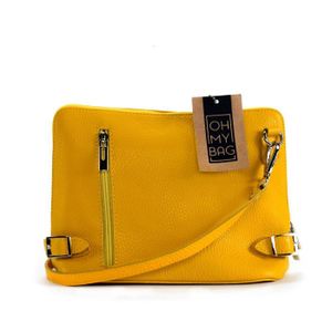 SAC À MAIN Sac à main bandoulière en cuir femme - Modèle Mia jaune moutarde