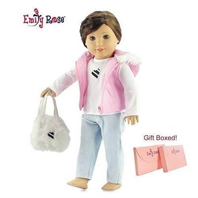 Emily Rose 18 Inch Doll Clothes for American Girl Dolls Pink Puffy Hooded Vest Piece Doll Outfit with Fur Trim Includes Doll Cdiscount Jeux Jouets