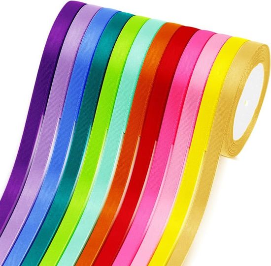 Ruban Satin 5 Couleurs - 20mm X 22m Par Rouleau - Pour Emballage Cadeau, Décoration DIY, Fête, Mariage (violet, Rouge, Bleu, Vert, Jaune)