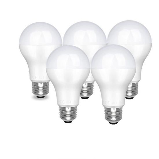 5 Ampoules LED E27 blanc froid 9W=70W