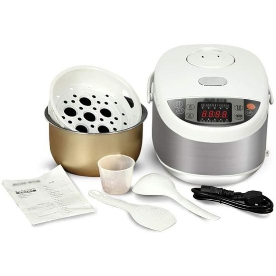 Cuiseur à Riz 3L WuDLi Faible En Sucre - 5 Fonctions, Minuterie 24h, Panier Vapeur Inox - Blanc