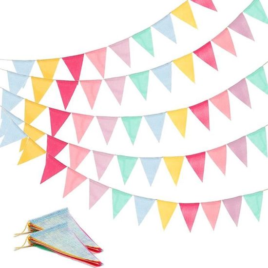 60 Drapeaux Triangle Toile De Jute - 6 Guirlandes Multicolores - Décoration