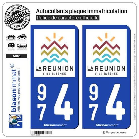 Autocollant Plaque Immatriculation 974 - Réunion - Zone Stickers