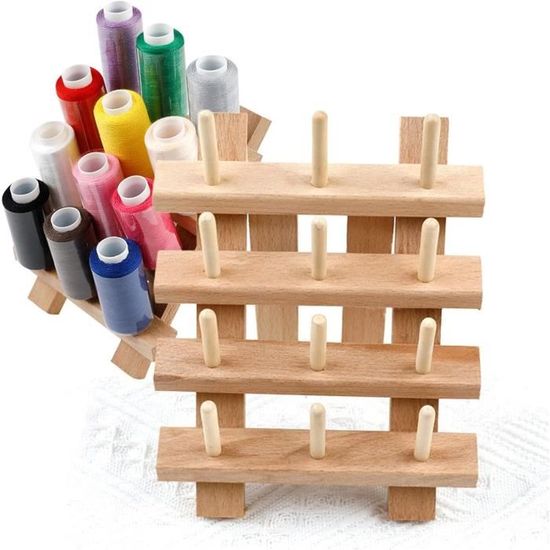 Support Bobines Fil En Bois - 12 Bobines - Rangement Couture/Broderie - Pliable - DIY
