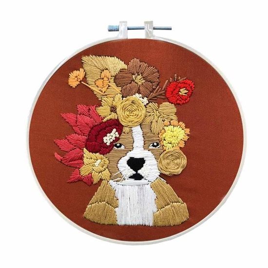 Kit De Démarrage Broderie 3PCS - Cerceau, Tissus Chats, Fils Et Aiguilles - DIY Point De Croix