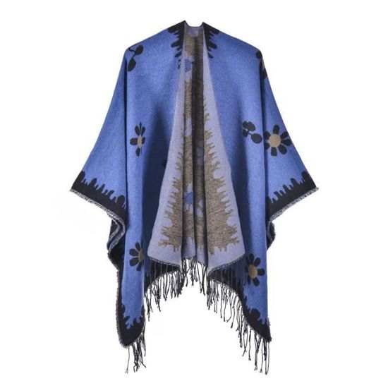 Poncho Femme Hiver élégant - Châle épais Ouvert Devant - Taille Unique - 100% Polyester Doux - Multifonction - 5