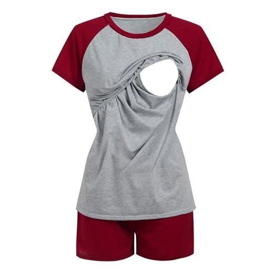 Ensemble Pyjama Maternité Confortable - Chemise Allaitement Manches Courtes Et Pantalon Pour Femmes Enceintes, Robe De Nuit Douce