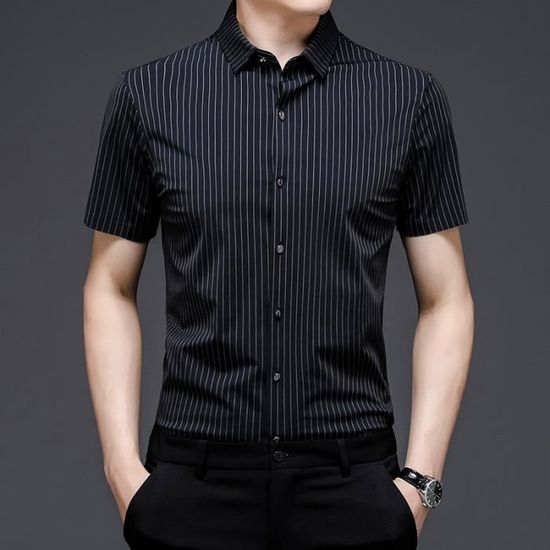 Chemise Homme Mode À rayure Business Casual Manches Courtes Slim Fit