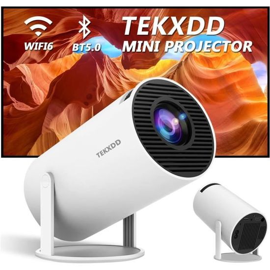 Mini Projecteur 4K Portable WiFi 6 - Android 11, Support 180°, Correction Automatique, Idéal Pour Cinéma Maison