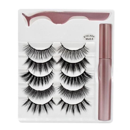 Set De Faux Cils Magnétiques – 14 Paires + Eye-liner Et Pince – Brun/noir – Volume 3D