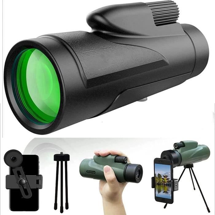 Télescope monoculaire étanche HD 12x50 Télescope à Prisme BAK4 FMC Haute Puissance avec Support pour Smartphone et trépied réglable pour téléphone Portable pour l'observa