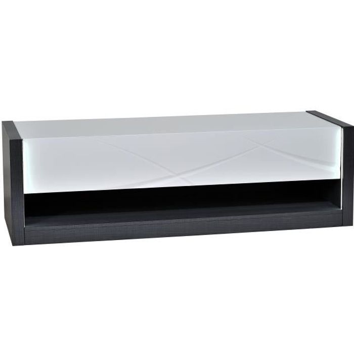 ELYPSE Meuble TV 1 tiroir - Laqué blanc brillant et papier décor Esche Prato - L 150 x P 50 x H 45 cm
