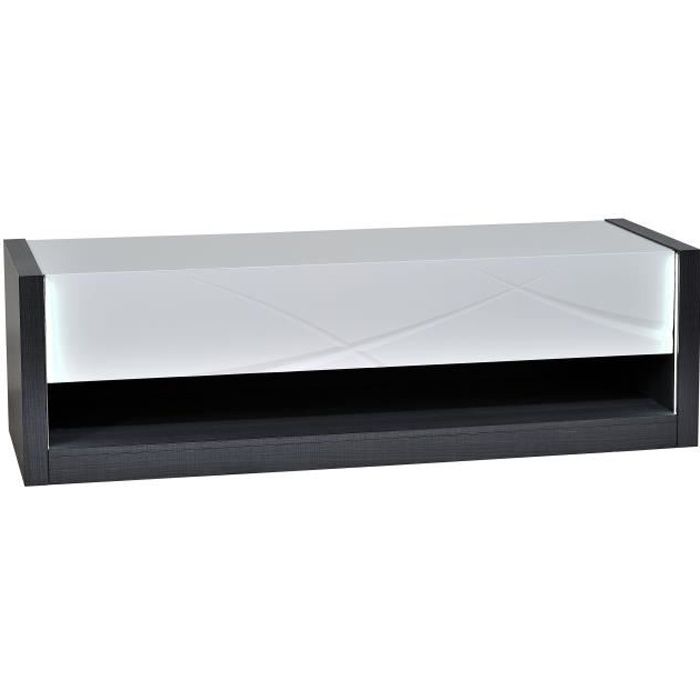 SCIAE Meuble TV 1 tiroir - Laqué blanc brillant et papier décor Esche Prato - L 150 x P 50 x H 45 cm - ELYPSE